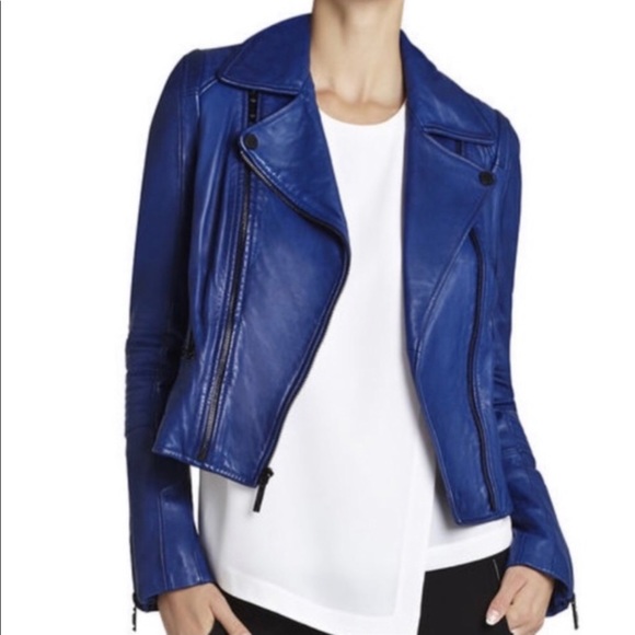 Cobalt Blue Leather Biker Jacket 